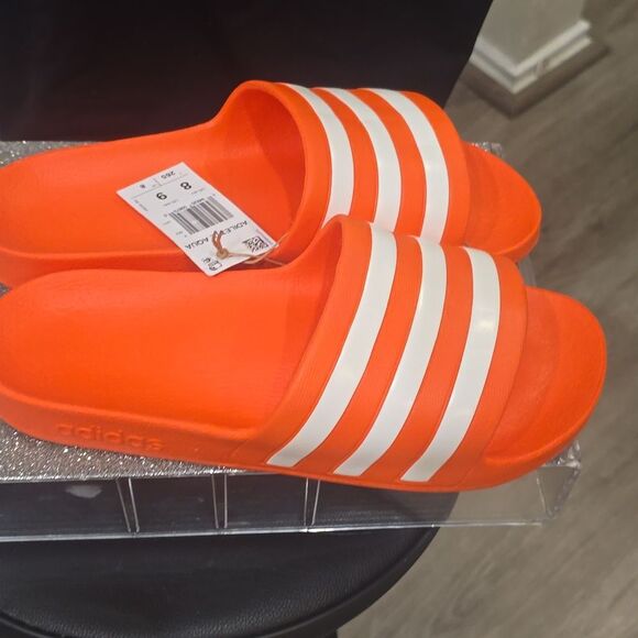 Adidas Adilette Aqua Slide Sandals- Solar Red/Cloud main image 4